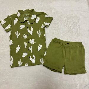 L'ovedbaby Sage Cactus | Kids Organic Cotton Button Up Shirt & Shorts Set